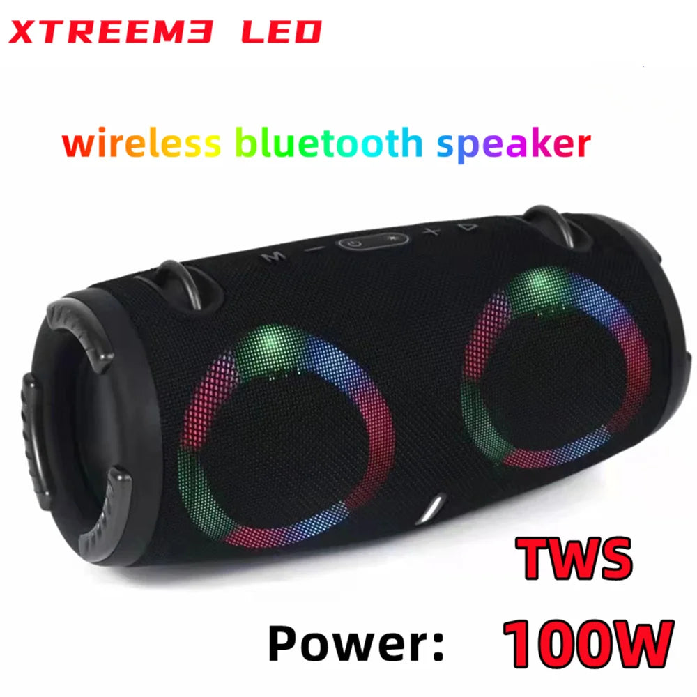 Altavoz portátil impermeable con Bluetooth de alta potencia, 100W, luz colorida RGB, Subwoofer Inalámbrico, estéreo envolvente 360, TWS, FM, Boom Box