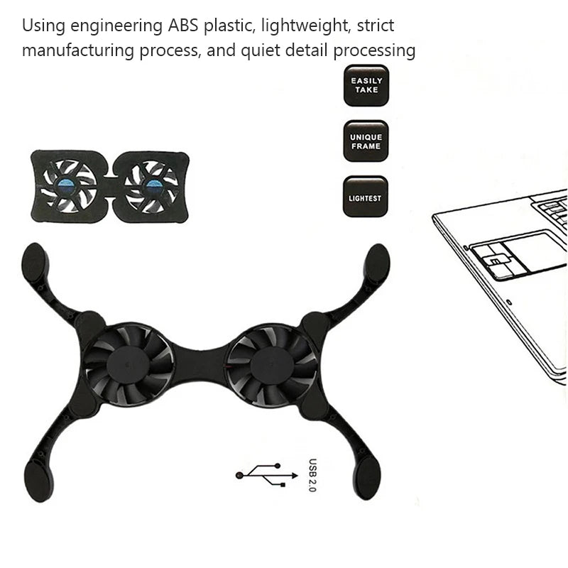 Almohadilla de refrigeración plegable para ordenador portátil, USB, con 2 ventiladores, soporte enfriador para portátil, radiador, soporte de plástico, accesorios para ordenador