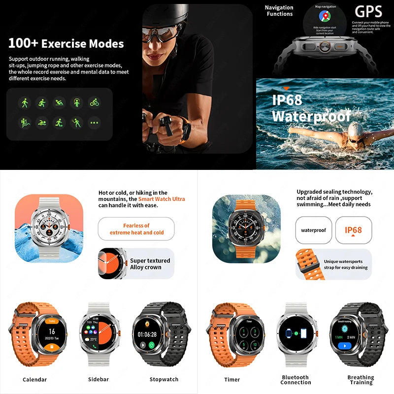 Para Samsung Galaxy Watch 7 Ultra GPS brújula reloj inteligente deportes al aire libre hombre AMOLED BT llamada IP68 Galaxy 6 reloj inteligente mejorado para hombres