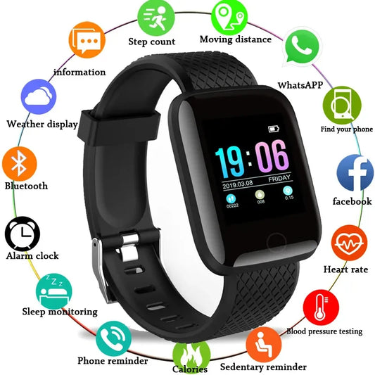 Nuevo reloj inteligente 116plus para hombre y mujer, reloj deportivo con pantalla completamente táctil, resistente al agua IP67, Bluetooth para Ios y Android