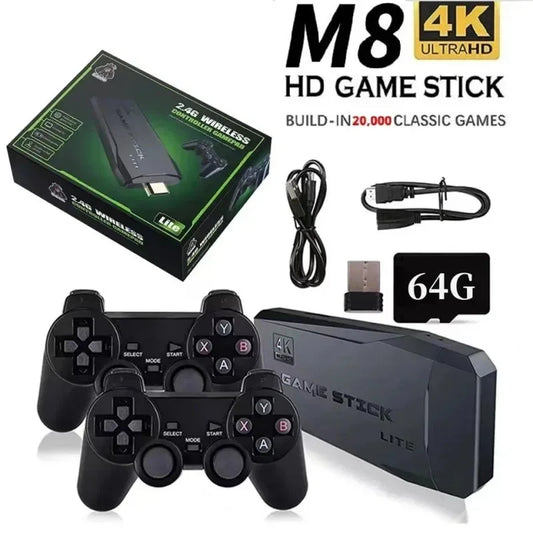 Consola de juegos M8 integrada 20000 + 64GB controlador inalámbrico para dos personas 2,4G Stick 4K HD PS1 GBA Video regalo de Navidad para niños